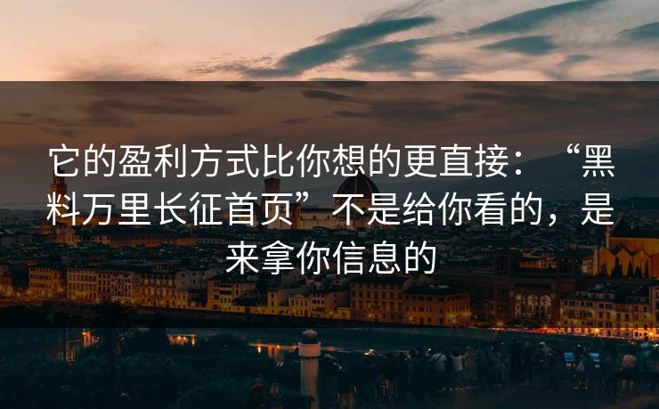 它的盈利方式比你想的更直接：“黑料万里长征首页”不是给你看的，是来拿你信息的