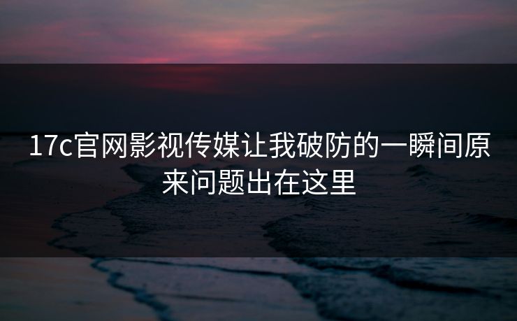 17c官网影视传媒让我破防的一瞬间原来问题出在这里