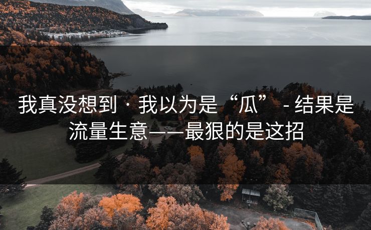 我真没想到 · 我以为是“瓜” - 结果是流量生意——最狠的是这招